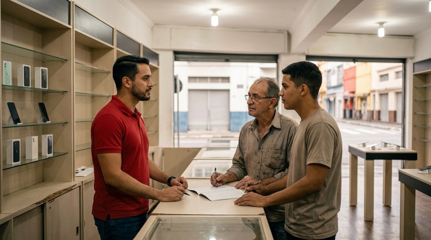 Promotor respeitado fechando acordo, mas a loja vazia com volume baixo