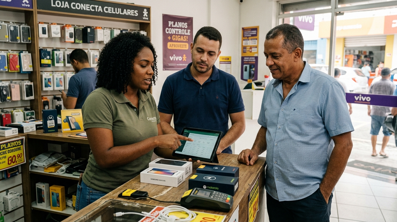 Time de loja em reunião rápida